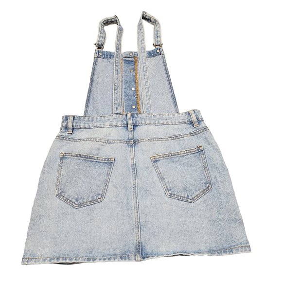 PacSun Blue Denim Overall Mini Skirt Dress Medium Buttons Down - Picture 11 of 11